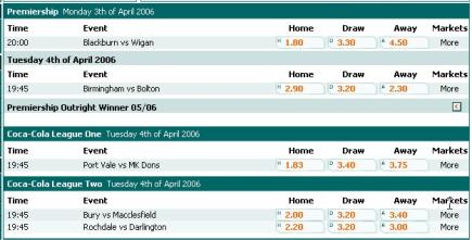 PremierBet football betting coupon