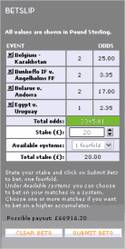 The Betsson betslip is clean and easy to use - click to visit Betsson to see for yourself! 