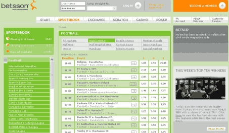 Betsson Sports - the clean and simple layout makes finding and placing bets easy. Click to visit Betsson.